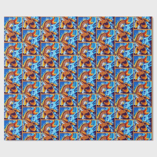 Orange Koi Fish Blue Geschenkpapier (Flach)