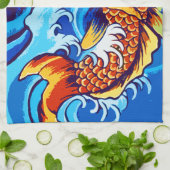 Orange Koi Fish Blue Küchentuch (Gefaltet)