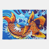 Orange Koi Fish Blue Küchentuch (Horizontal)