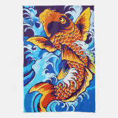 Orange Koi Fish Blue Küchentuch (Vertikal)