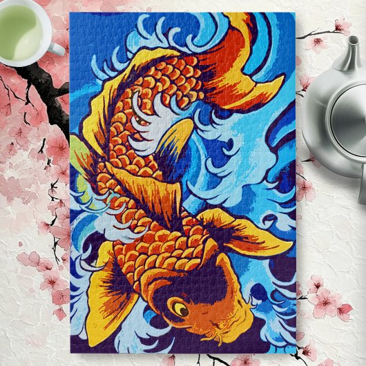 Orange Koi Fish Blue Puzzle