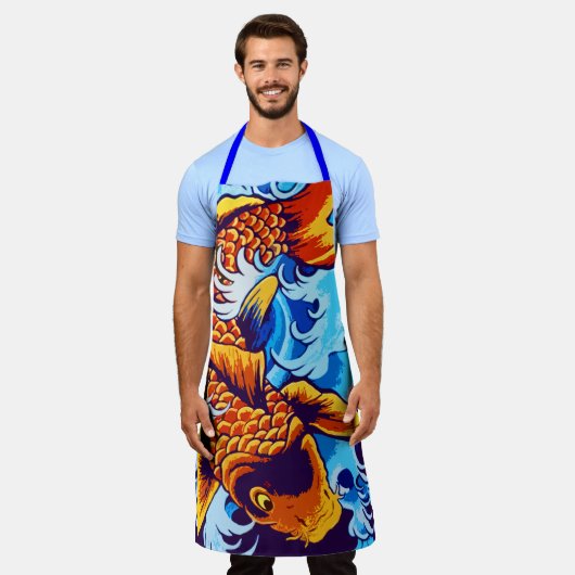 Orange Koi Fish Blue Schürze (Getragen)
