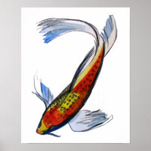 Orange Koi Japanische Aquarellkunst Poster