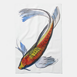 Orange Koi Japanischer Aquarellkarpfen Handtuch