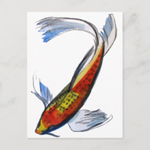 Orange Koi Japanischer Aquarellkarpfen Postkarte