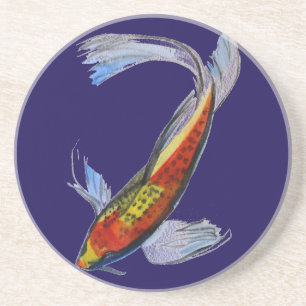 Orange Koi Japanischer Aquarellkarpfen Sandstein Untersetzer