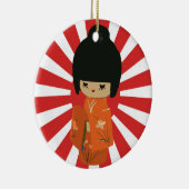 Orange Kokeshi kundengerechte Text Keramik Ornament (Rechts)