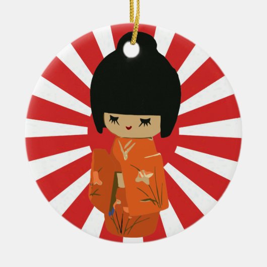 Orange Kokeshi kundengerechte Text Keramik Ornament (Vorne)