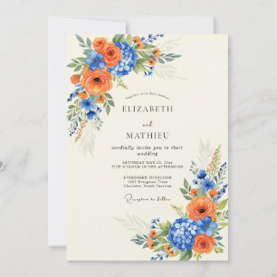 Orange Königlich Blau Majestätische Sommerhochzeit Einladung