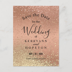 Orange Koralle & Gold Glitter- Save The Date Ankündigungspostkarte