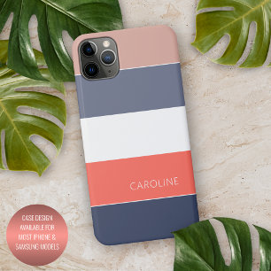Orange Korallen-Mauve-Taupe-Dunkelblau-Weiß-Streif iPhone 16 Pro Max Hülle