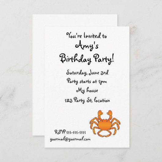 Orange Krabbe Einladung (Vorne/Hinten)