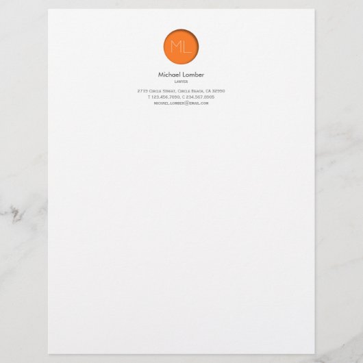 Orange Kreis-Monogramm-Spitzen-Briefkopf Briefkopf (Vorderseite)