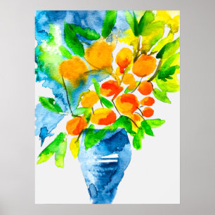 Orange kumquat frucht art watercolor poster