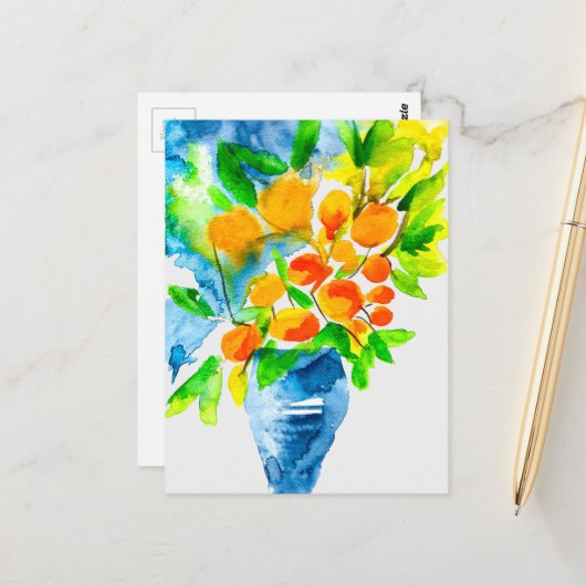 Orange kumquat frucht art watercolor postkarte (Vorderseite/Rückseite Beispiel)