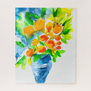 Orange kumquat frucht art watercolor puzzle
