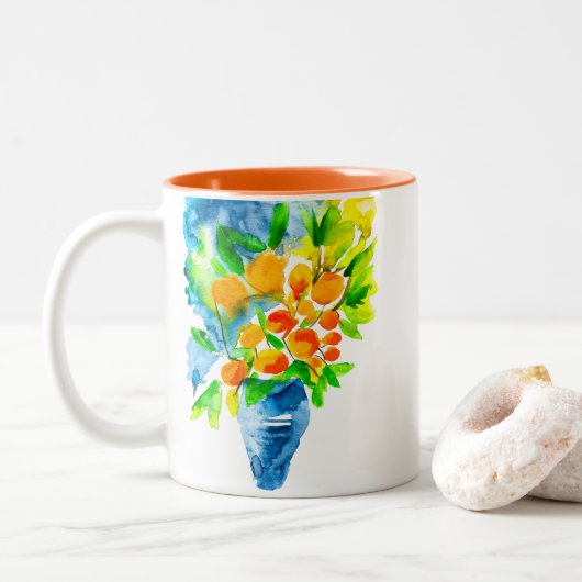 Orange kumquat frucht art watercolor zweifarbige tasse (Mit Donut)