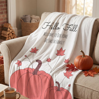 Orange Kürbis Ahornblatt Hallo Herbst Familienname Fleecedecke