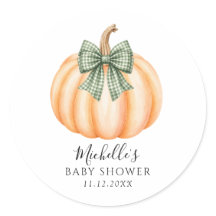 Orange Kürbis Grüne Karo-Schleife Baby Shower