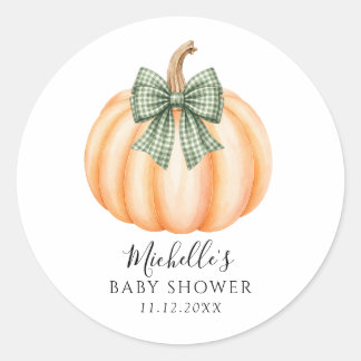 Orange Kürbis Grüne Karo-Schleife Baby Shower Runder Aufkleber