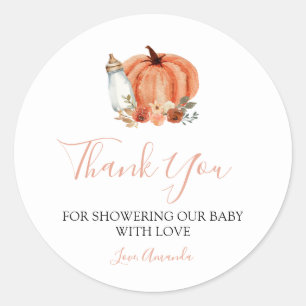 Orange Kürbis Herbst Verlieb dich Baby Shower Dank Runder Aufkleber