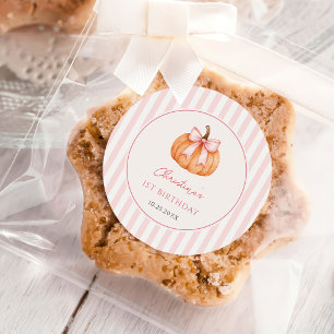 Orange Kürbis Rosa Schleife 1. Geburtstag Runder Aufkleber