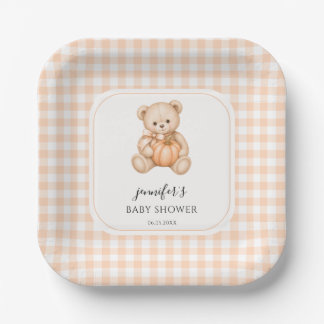 Orange Kürbis-Teddybär-Herbst-Baby-Party Pappteller
