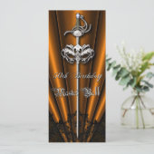 Orange Lace Masquerade Silver 50. Geburtstag Einladung (Stehend Vorderseite)
