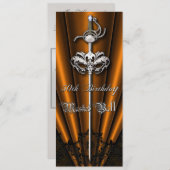 Orange Lace Masquerade Silver 50. Geburtstag Einladung (Vorne/Hinten)