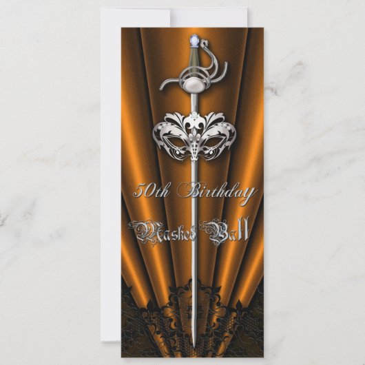 Orange Lace Masquerade Silver 50. Geburtstag Einladung (Vorderseite)