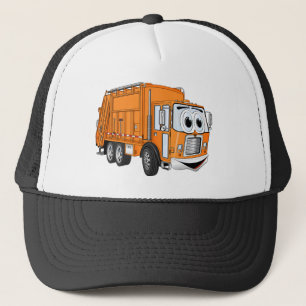 Orange Lächelnd Garbage Truck Cartoon Truckerkappe