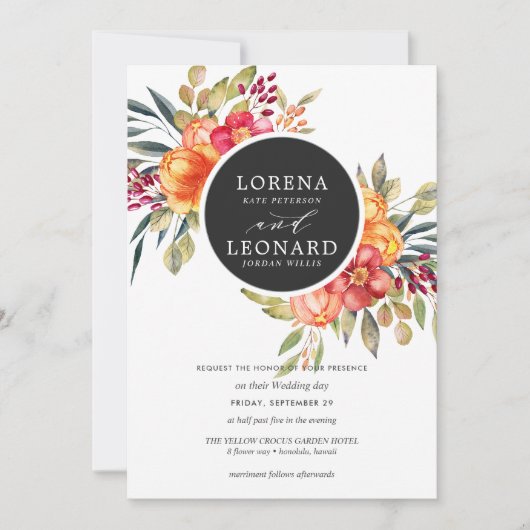 Orange lackierte Blume Einladung (Vorderseite)