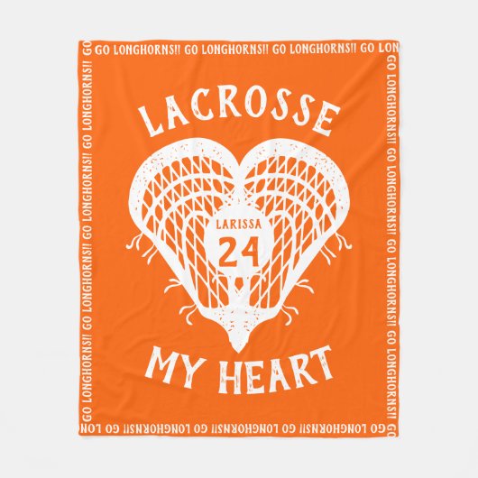 Orange Lacrosse My Heart Fleece Blanket (Vorderseite)