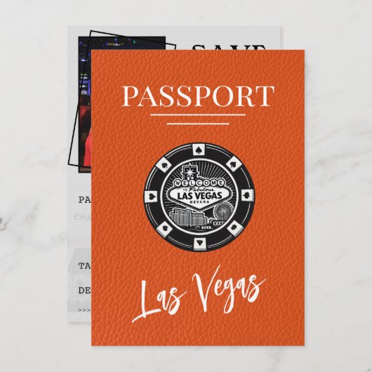 Orange Las Vegas Passport Save the Date (Vorne/Hinten)