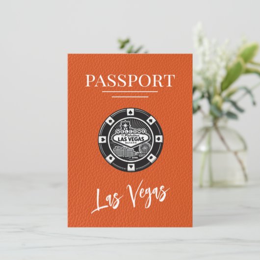 Orange Las Vegas Passport Save the Date (Stehend Vorderseite)