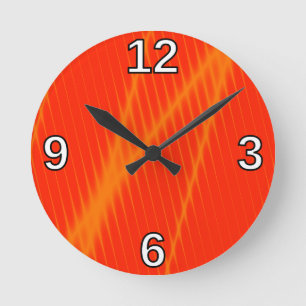 Orange Laser Beam Look Lines on Orangish-Red Clock Runde Wanduhr