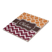 Orange Lattice Maroon Zickzack Muster Braun Name Fliese (Seite)