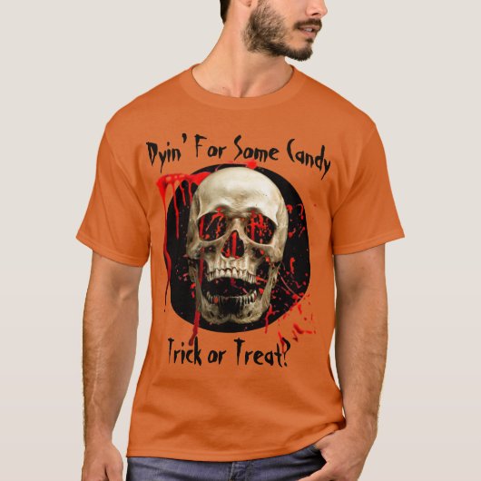 Orange Laughing Skull Bloody Halloween T-Shirt (Vorderseite)