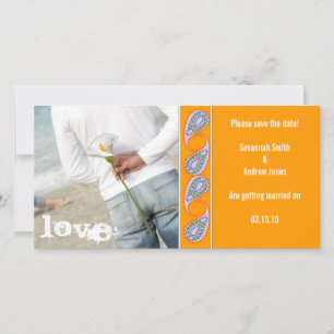 Orange & Lavender Paisley Save the Date