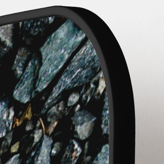 Orange Leaf auf schwarzen Felsen Pickleball Schläger (Linke Seite)