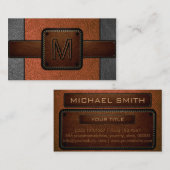 Orange Leather Look Brown Monogram Visitenkarte (Vorne/Hinten)