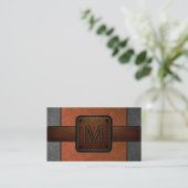 Orange Leather Look Brown Monogram Visitenkarte (Stehend Vorderseite)
