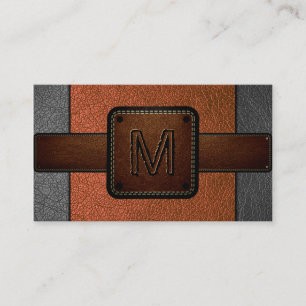 Orange Leather Look Brown Monogram Visitenkarte
