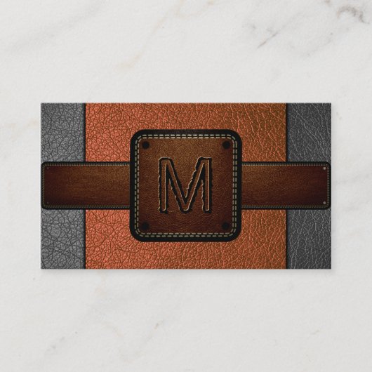 Orange Leather Look Brown Monogram Visitenkarte (Vorderseite)