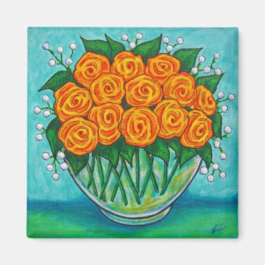 Orange Leidenschafts-Rosen-Magnet Magnet (Vorne)