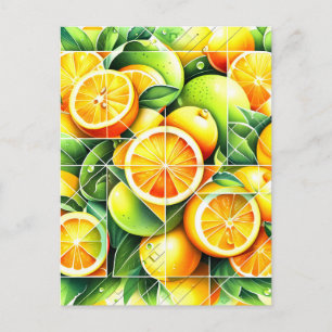 Orange Lemon Botanische Zitrone Geometrisch Feiertagspostkarte