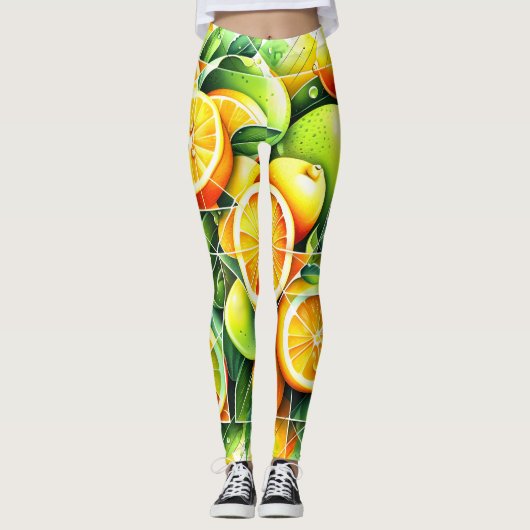 Orange Lemon Botanische Zitrone Geometrisch Leggings (Vorderseite)