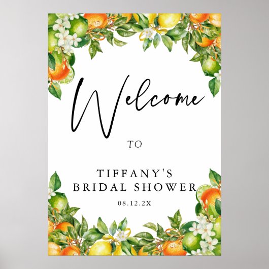 Orange Lemon Citrus Brautparty Begrüßungszeichen Poster (Vorne)