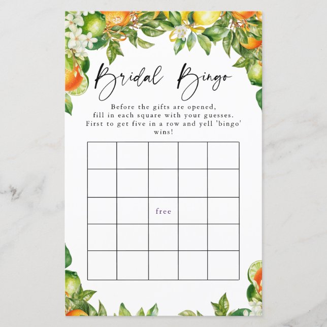 Orange Lemon Citrus Bridal Bingo Game (Vorderseite)