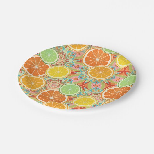 Orange, Lemon, Limone Scheiben Pappteller (Schrägansicht)